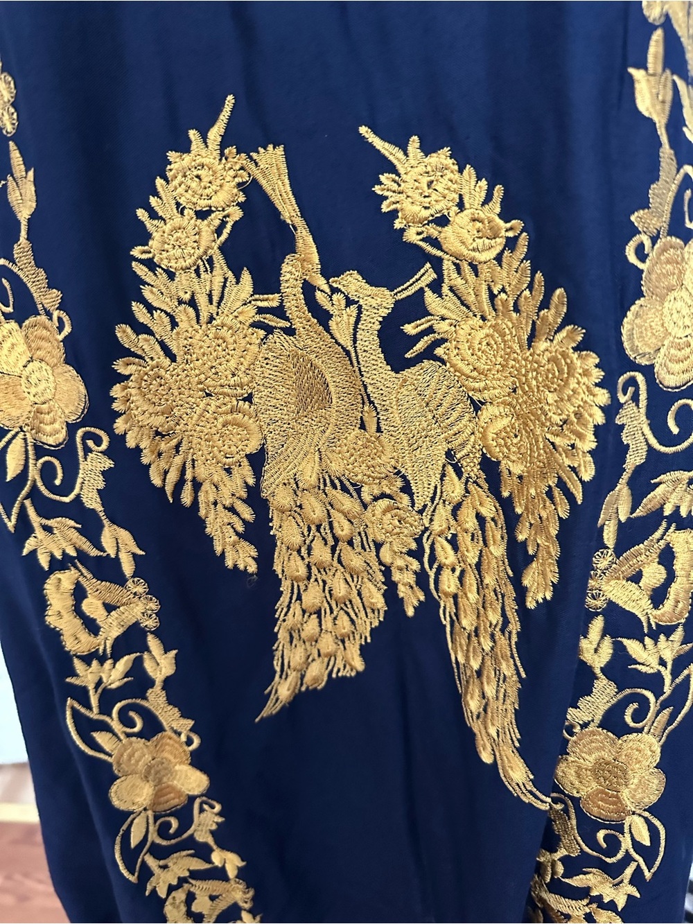 Embroidered Navy Dress with Gold Phoenix Detail